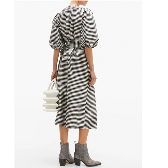 Ganni Gingham Silk-Crepe Wrap Dress Sz 38 / M - Picture 3 of 6
